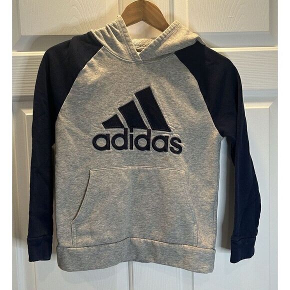 Adidas Hoodie Sweatshirt Gray and Blue Medium 10/12 - Picture 1 of 5